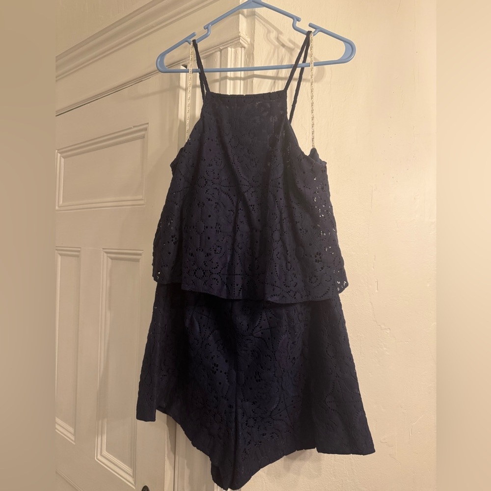 New Navy Blue Lace Romper